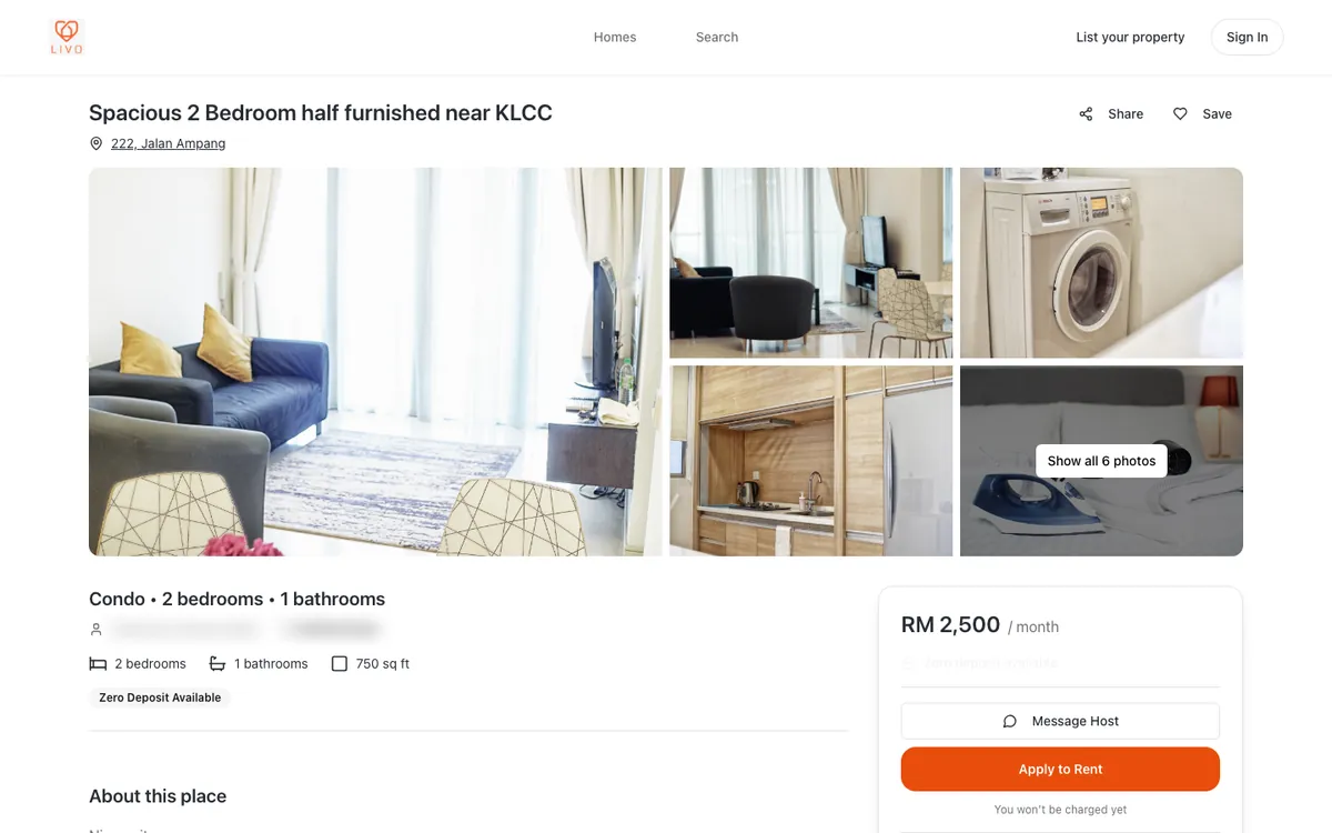 Livo property detail page