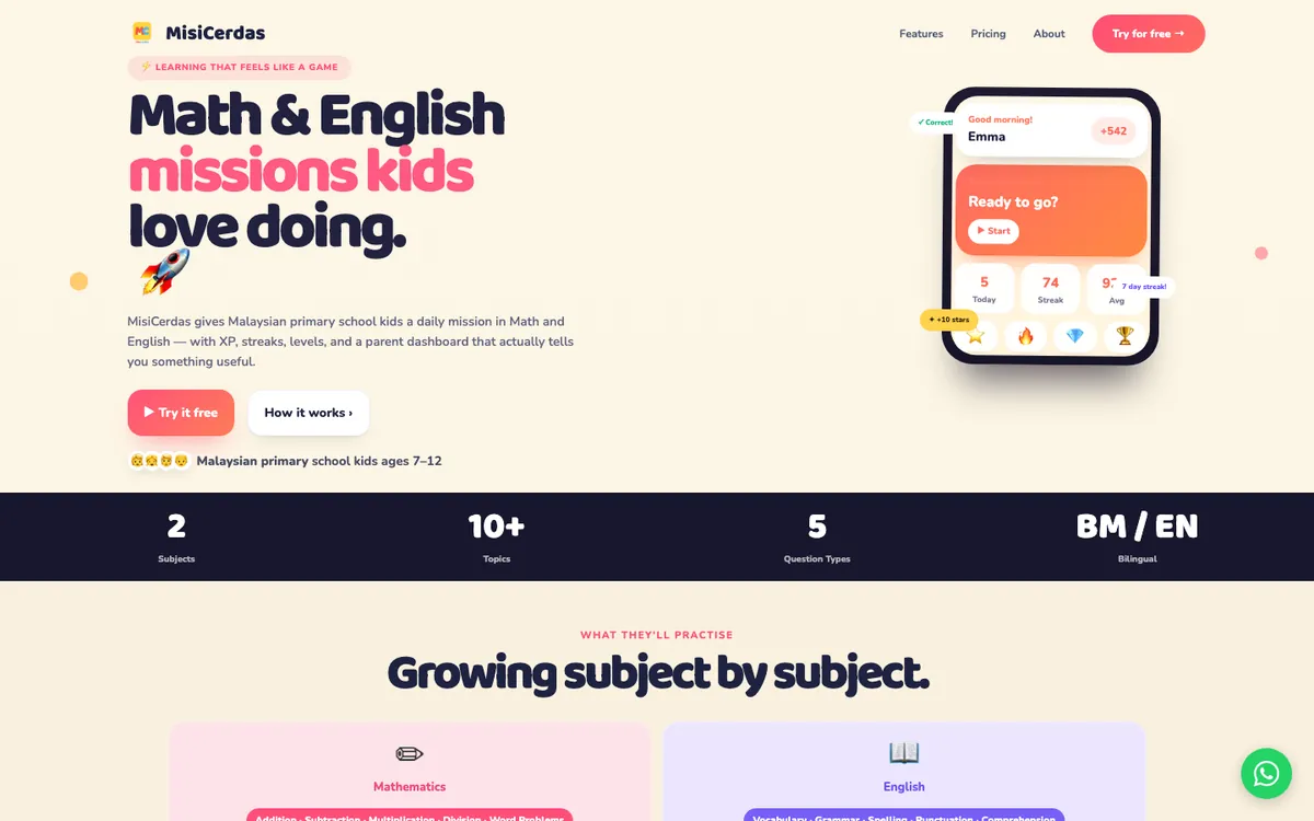 MisiCerdas landing page