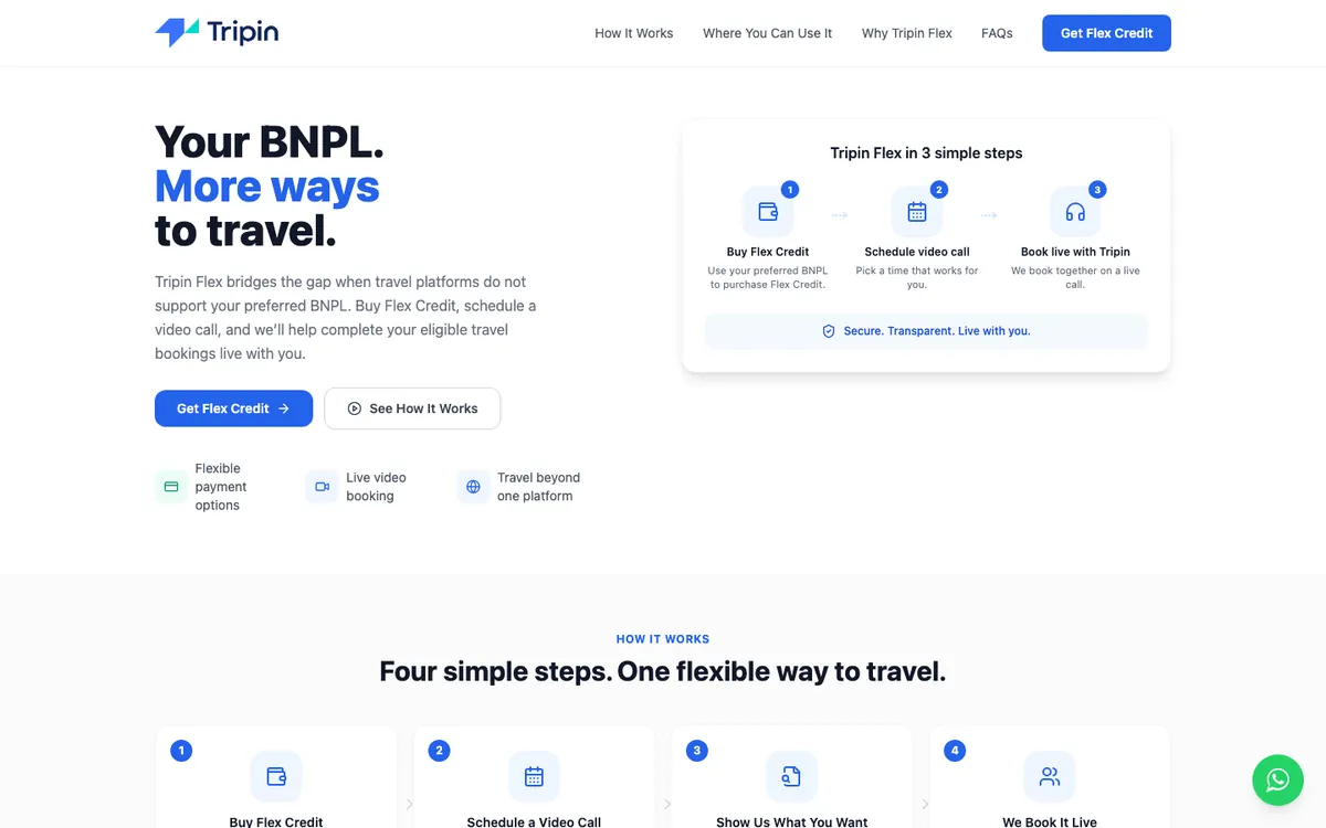 Tripin Flex travel credit landing page