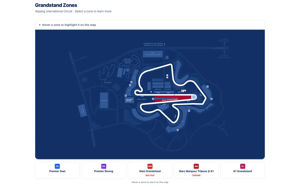 Interactive Sepang circuit grandstand map