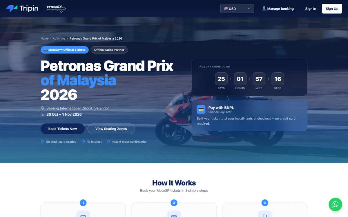 Petronas Grand Prix of Malaysia 2026 ticket page