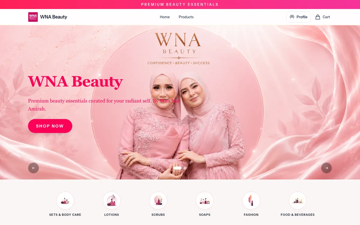 WNA Beauty storefront homepage